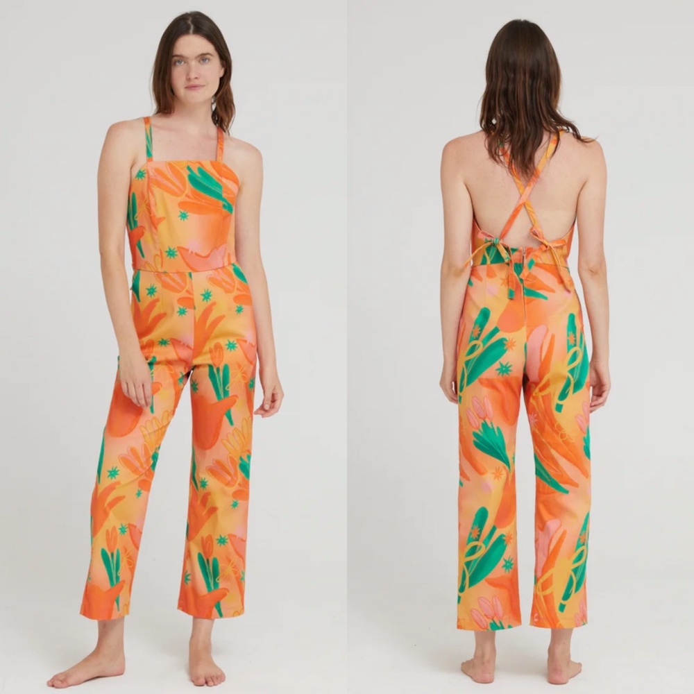 Aniela Parys Guava Tie Strap Jumpsuit in Aurora Floral Print